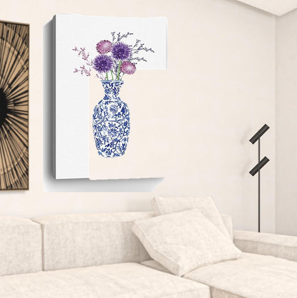 24" x 16" Blue and White Life Floral Vase Canvas Wall Art