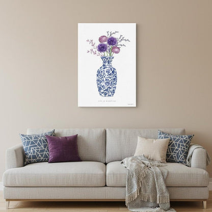 24" x 16" Blue and White Life Floral Vase Canvas Wall Art HomeRoots