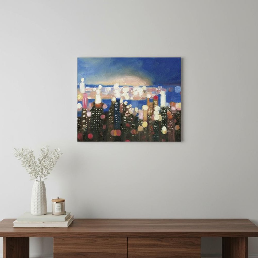 20" x 16" Watercolor City Lights on the Horizon Canvas Wall Art HomeRoots