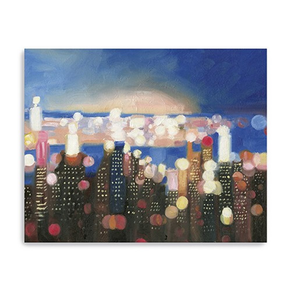 20" x 16" Watercolor City Lights on the Horizon Canvas Wall Art HomeRoots