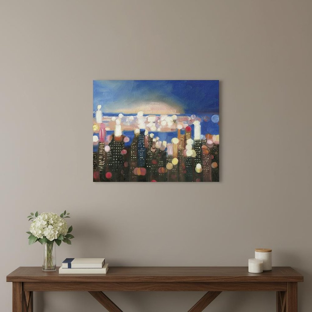 20" x 16" Watercolor City Lights on the Horizon Canvas Wall Art HomeRoots