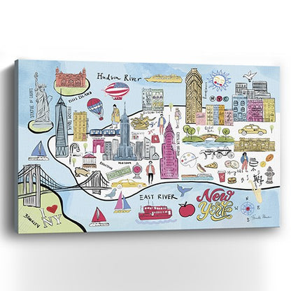 Fun Illustrated Nyc Map Unframed Print Wall Art