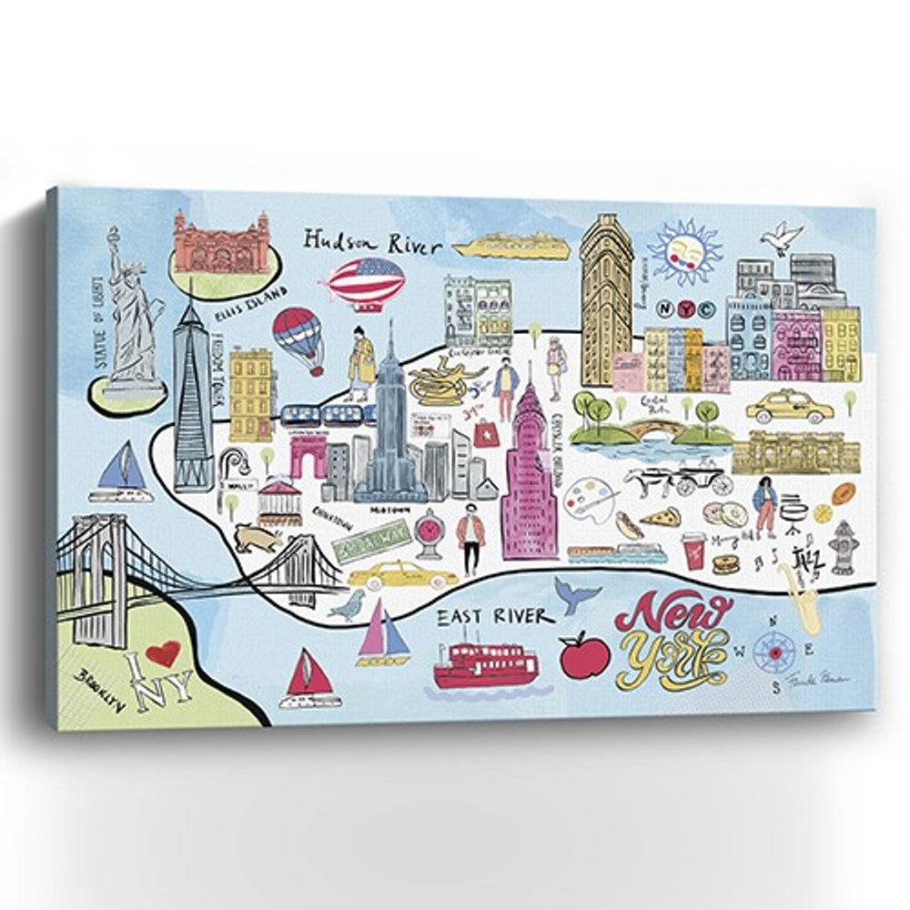 Fun Illustrated Nyc Map Unframed Print Wall Art — view 9