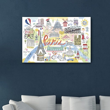 Fun Illustrated Paris Map Unframed Print Wall Art HomeRoots