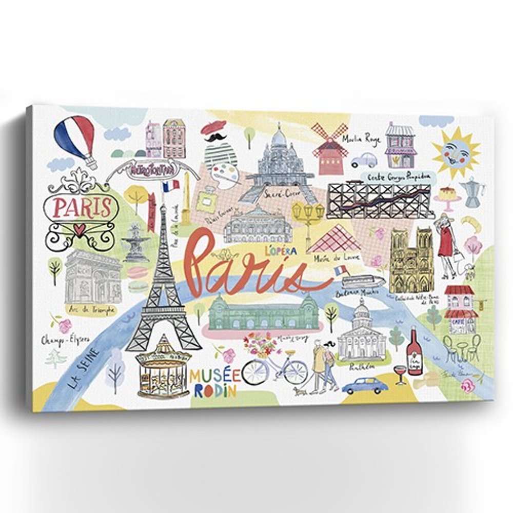 Fun Illustrated Paris Map Unframed Print Wall Art HomeRoots