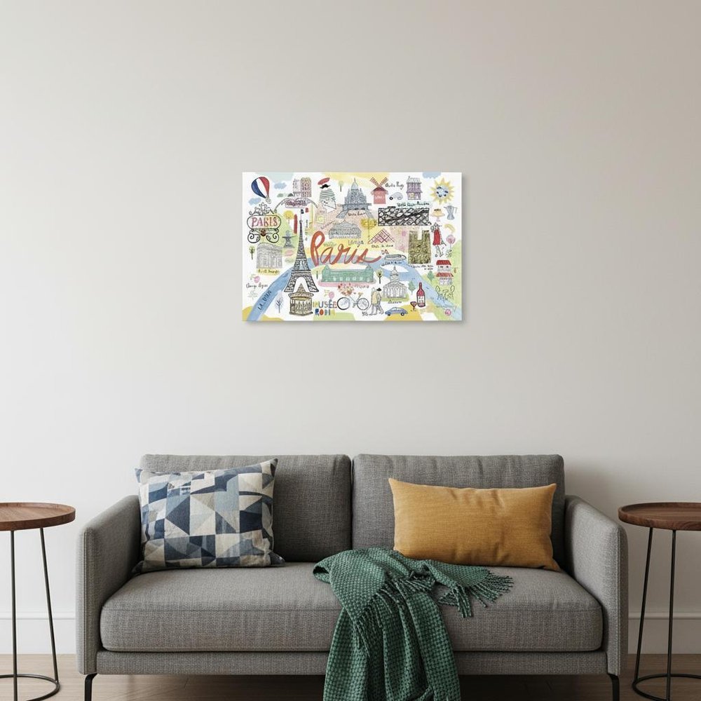 Fun Illustrated Paris Map Unframed Print Wall Art HomeRoots