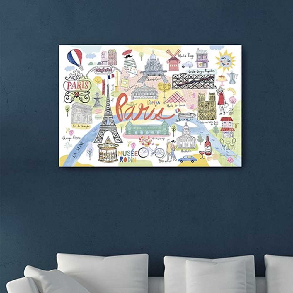 Fun Illustrated Paris Map Unframed Print Wall Art HomeRoots