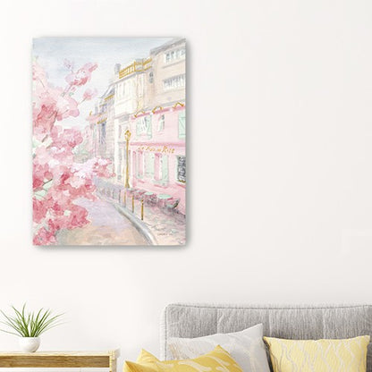 Pretty Pastel Pink Paris Street Unframed Print Wall Art