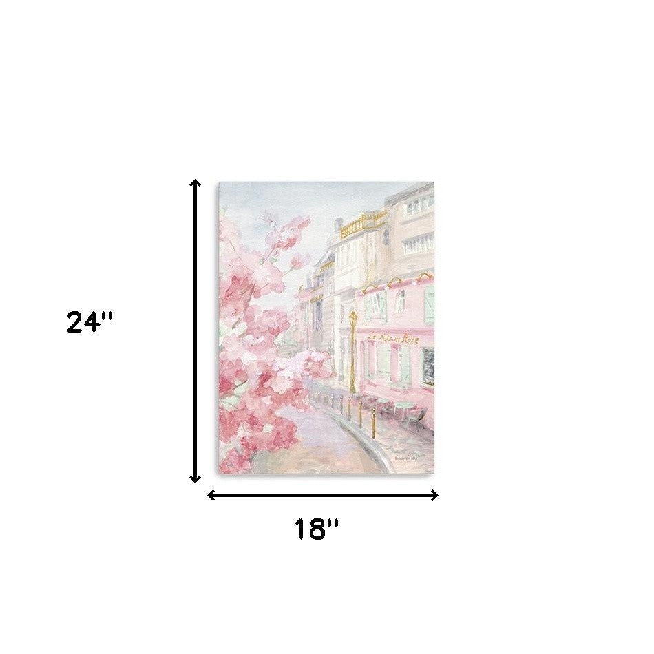 Pretty Pastel Pink Paris Street Unframed Print Wall Art