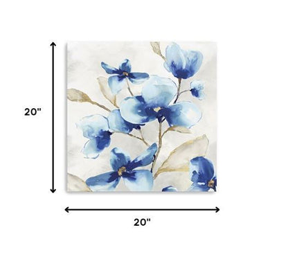 20" x 20" Watercolor Shades of Blue Floral Canvas Wall Art HomeRoots