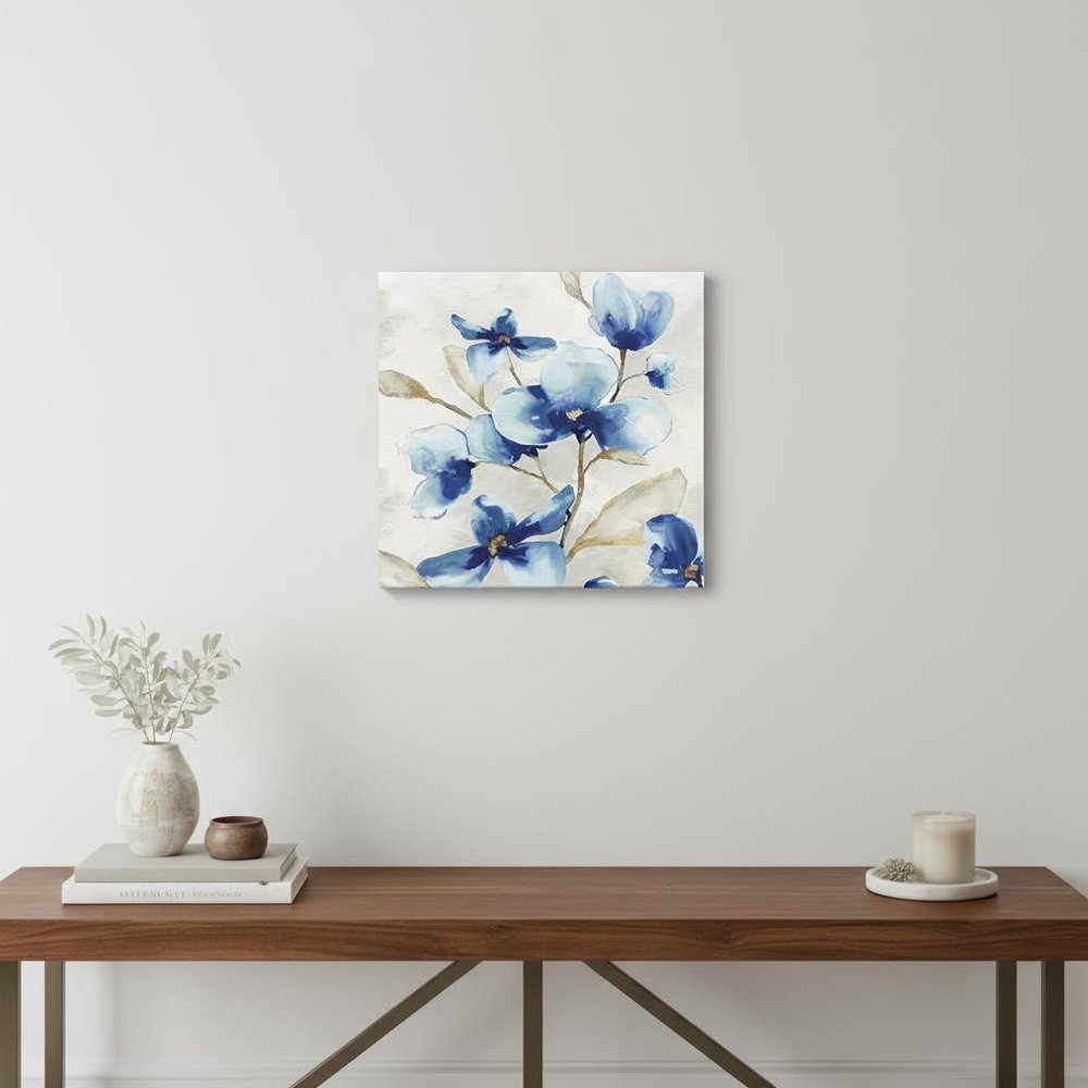 20" x 20" Watercolor Shades of Blue Floral Canvas Wall Art HomeRoots