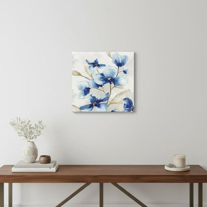 20" x 20" Watercolor Shades of Blue Floral Canvas Wall Art HomeRoots