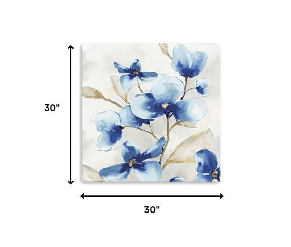 20" x 20" Watercolor Shades of Blue Floral Canvas Wall Art HomeRoots