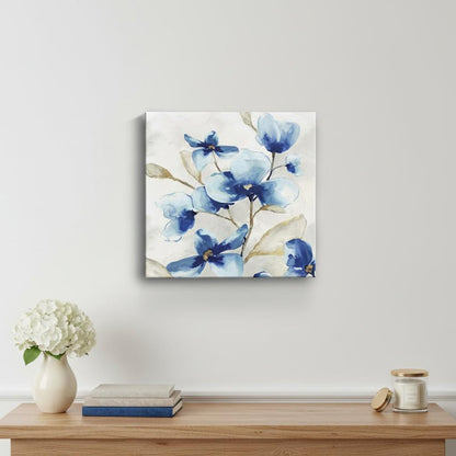 20" x 20" Watercolor Shades of Blue Floral Canvas Wall Art HomeRoots