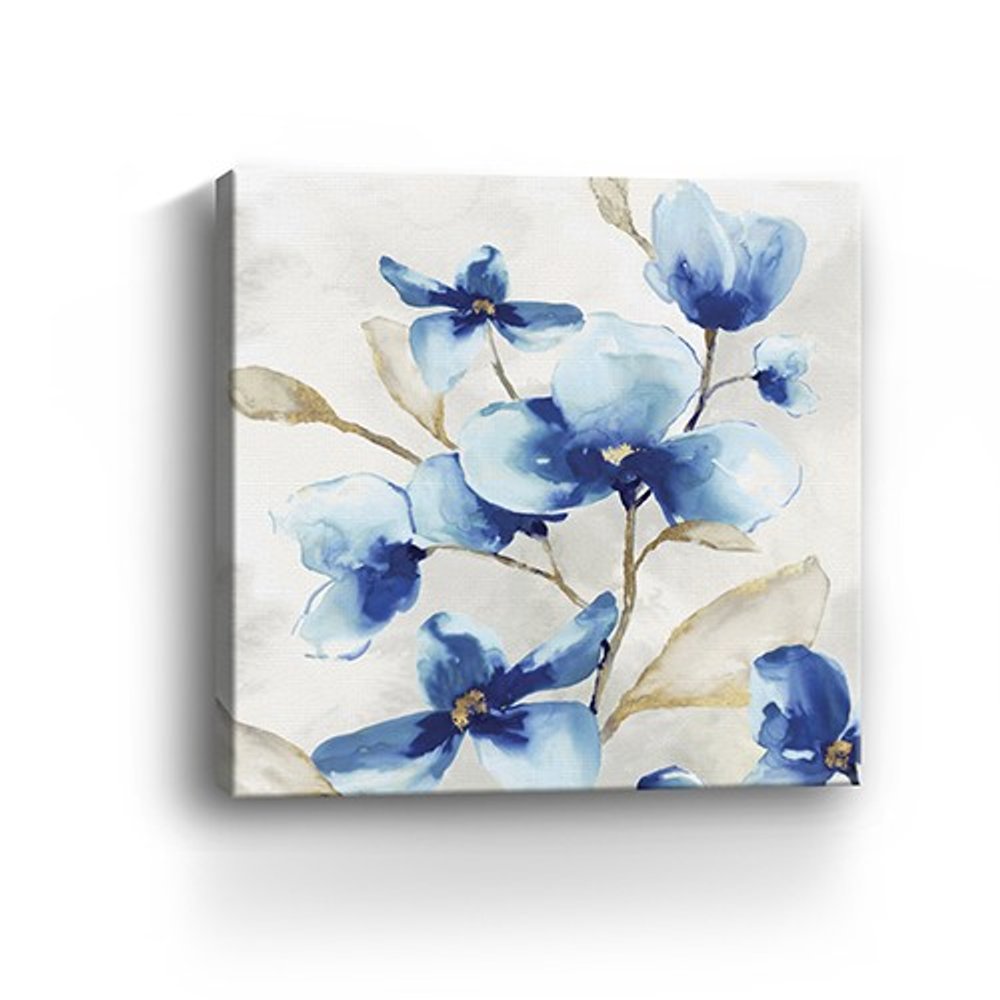 20" x 20" Watercolor Shades of Blue Floral Canvas Wall Art HomeRoots