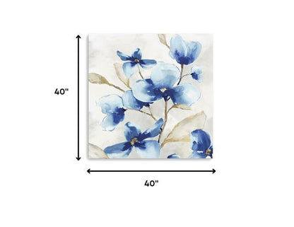 20" x 20" Watercolor Shades of Blue Floral Canvas Wall Art HomeRoots