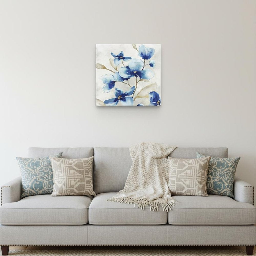 20" x 20" Watercolor Shades of Blue Floral Canvas Wall Art HomeRoots