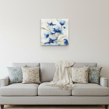 20" x 20" Watercolor Shades of Blue Floral Canvas Wall Art HomeRoots