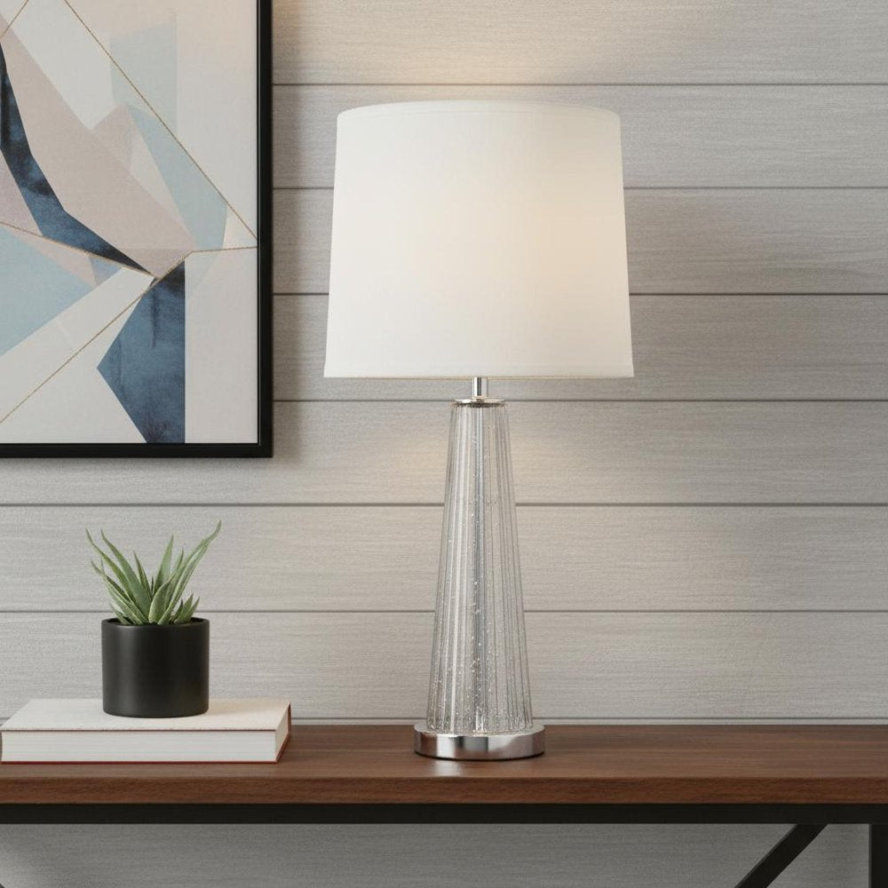29" Clear And Silver Table Lamp With Empire Shade HomeRoots