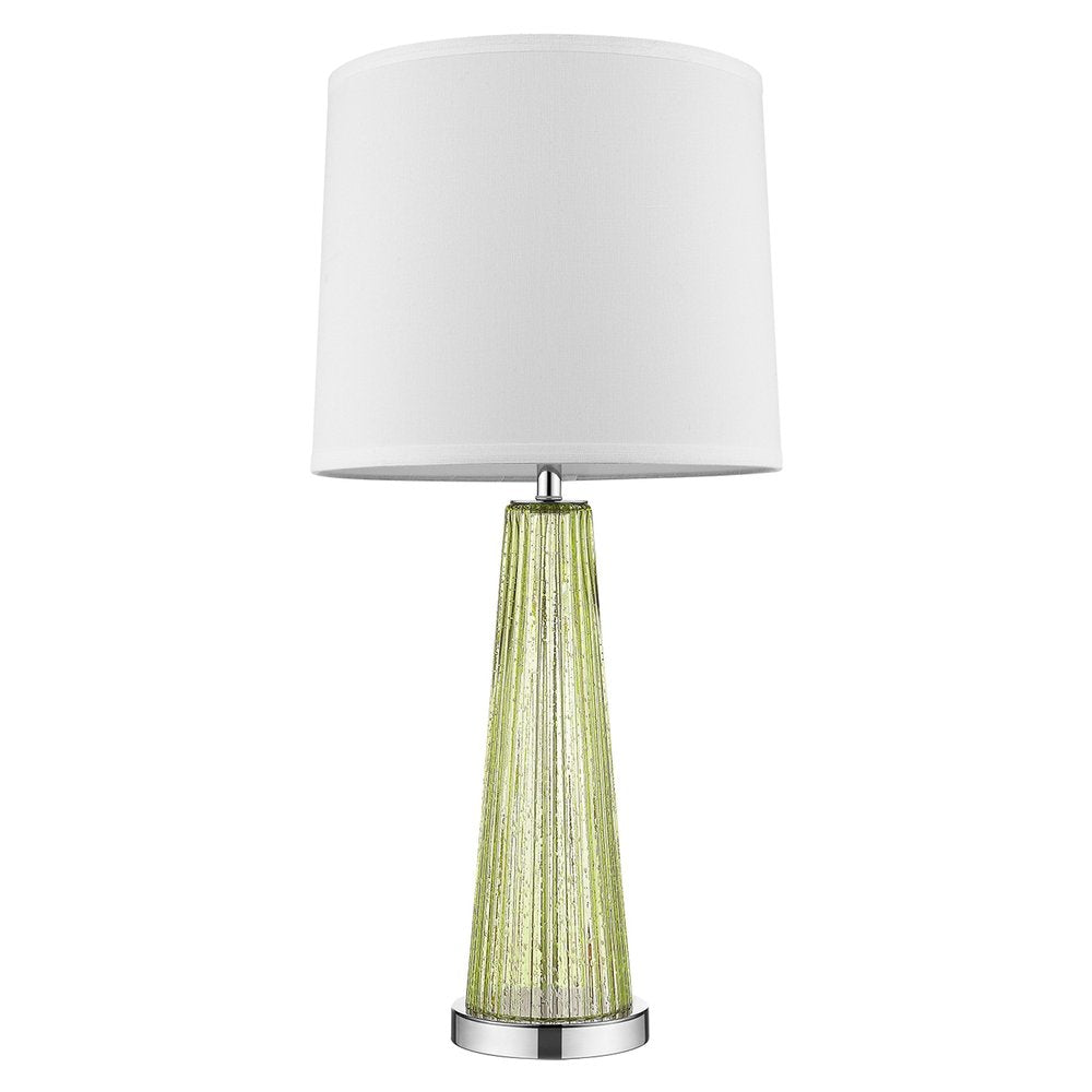29" Green Glass Buffet Lamp With Off White Empire Shade — view 1