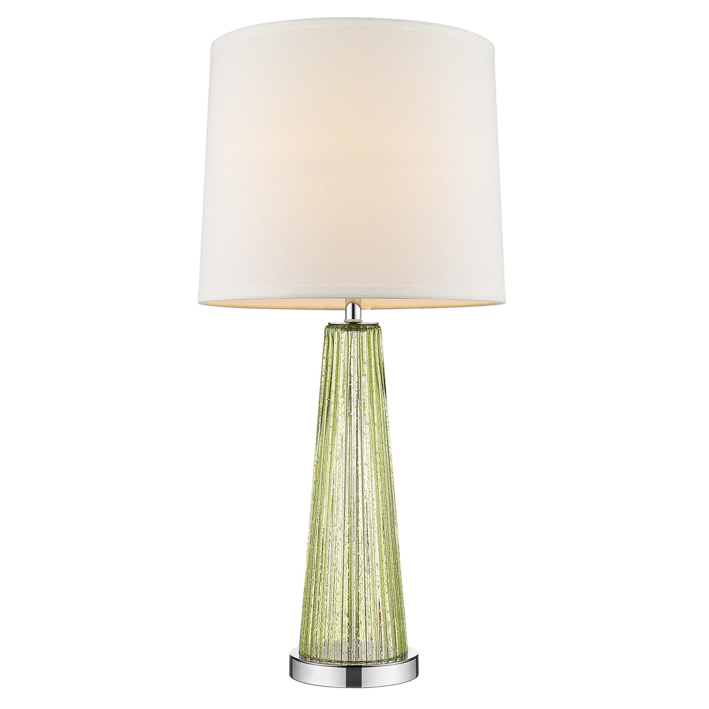 29" Green Glass Buffet Lamp With Off White Empire Shade