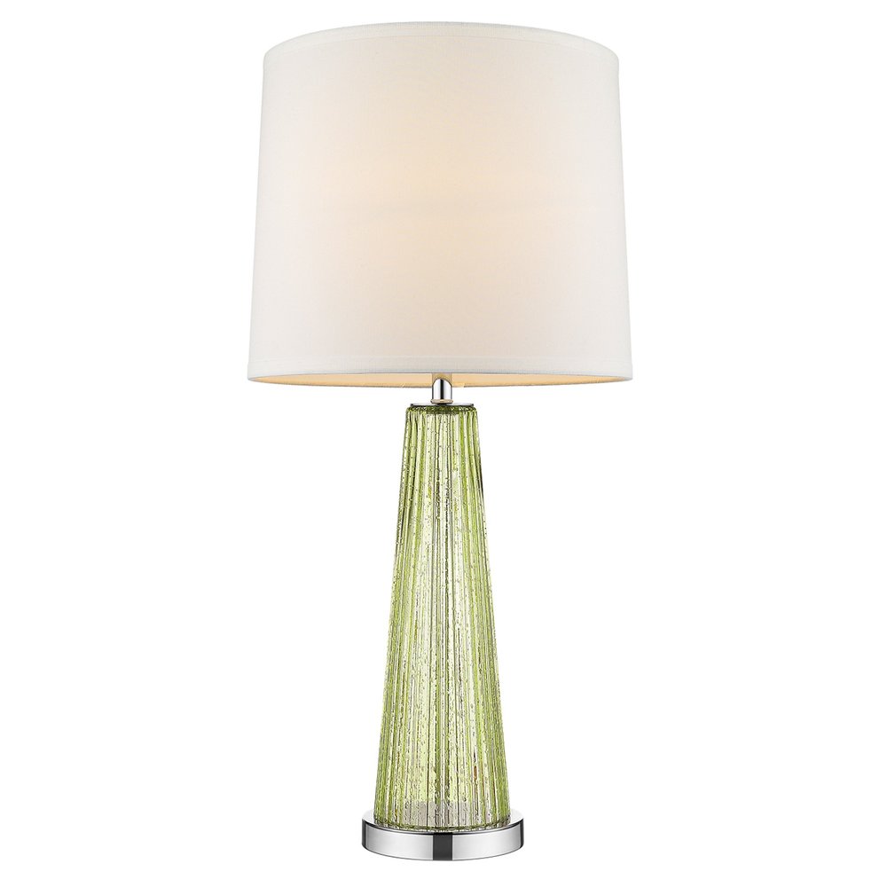29" Green Glass Buffet Lamp With Off White Empire Shade — view 2
