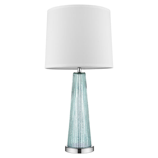 29" Aqua Glass Buffet Lamp With Off White Empire Shade