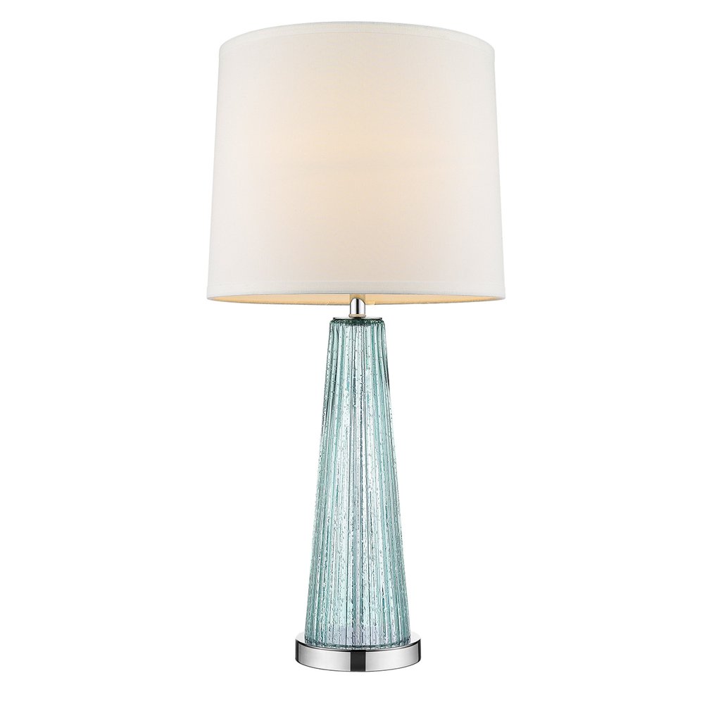 29" Aqua Glass Buffet Lamp With Off White Empire Shade — view 2