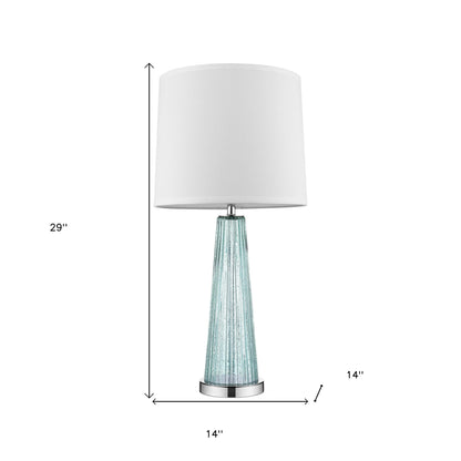 29" Aqua Glass Buffet Lamp With Off White Empire Shade