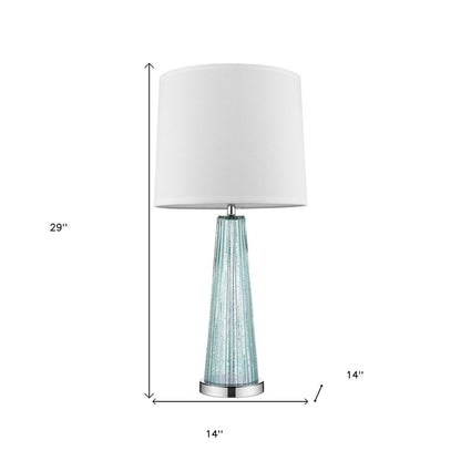 29" Aqua Glass Buffet Lamp With Off White Empire Shade