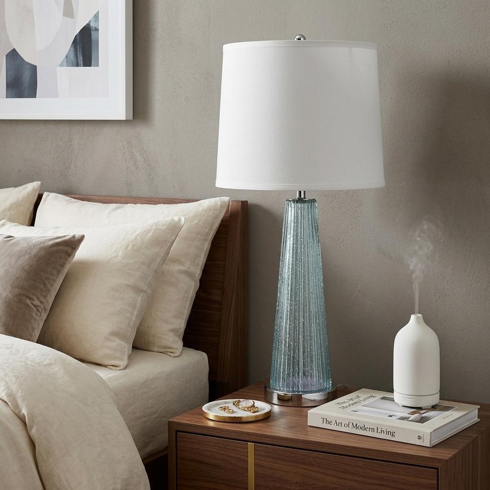 29" Aqua Glass Buffet Lamp With Off White Empire Shade — view 5