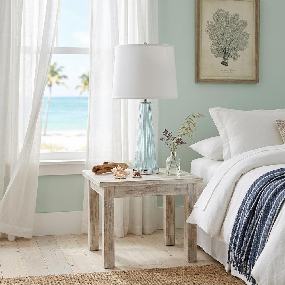 29" Aqua Glass Buffet Lamp With Off White Empire Shade — view 6