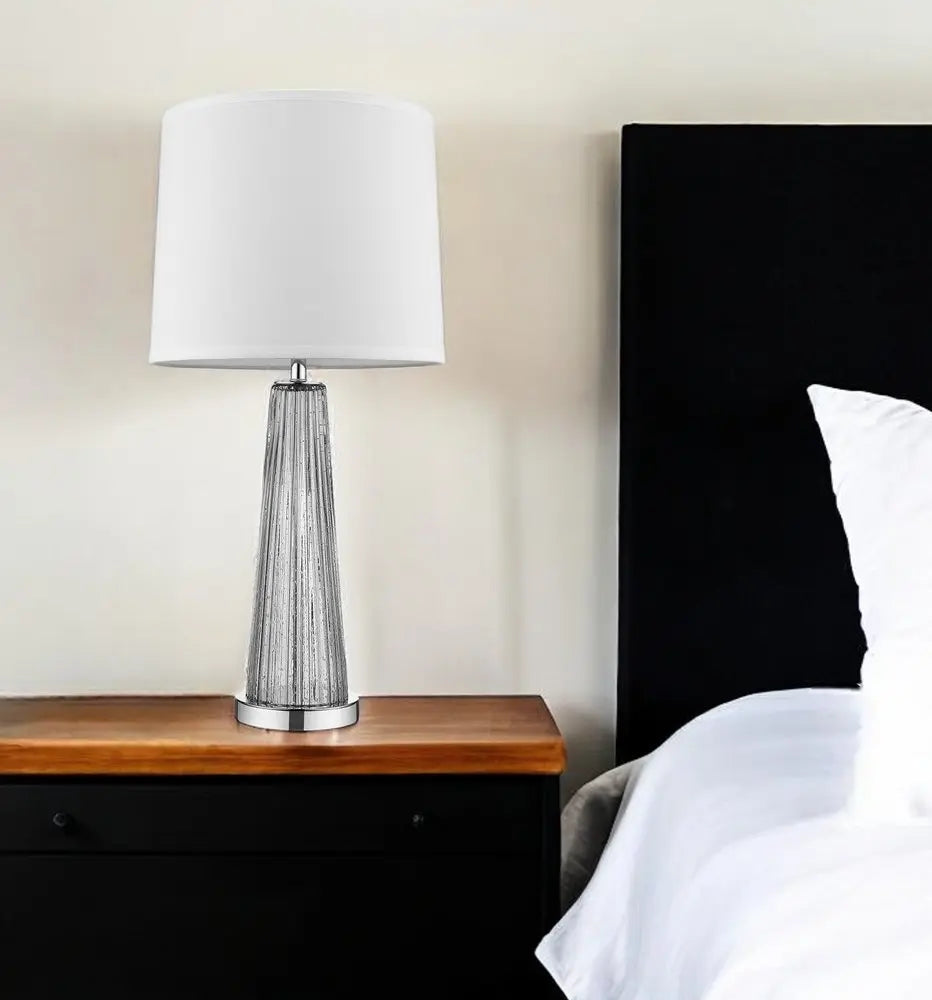 29" Silver Glass Buffet Lamp With Off White Empire Shade HomeRoots