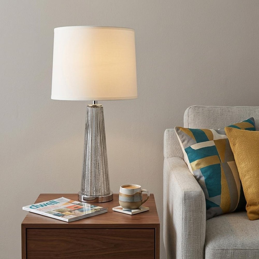 29" Silver Glass Buffet Lamp With Off White Empire Shade — view 5