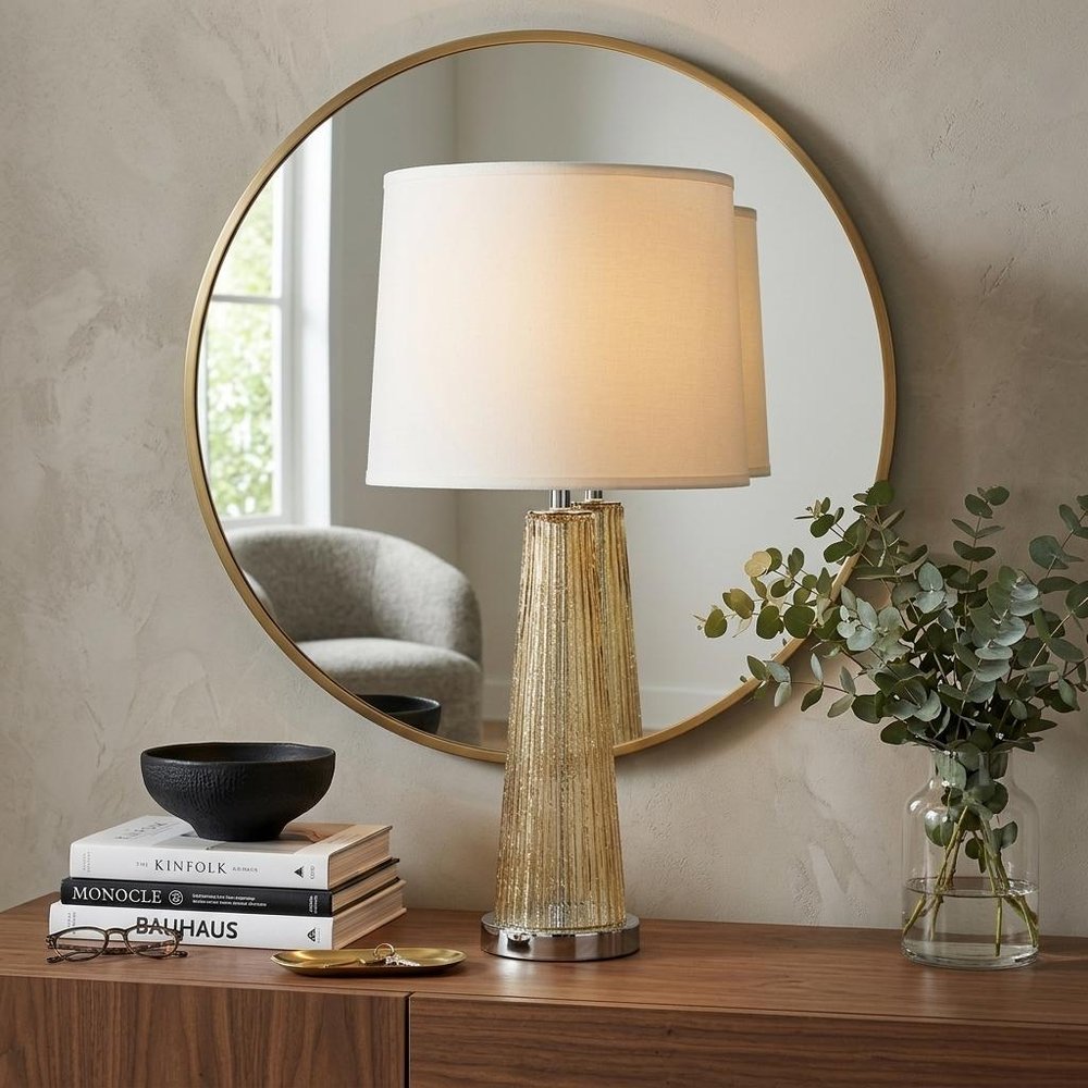 29" Champagne Glass Buffet Lamp With Off White Empire Shade HomeRoots