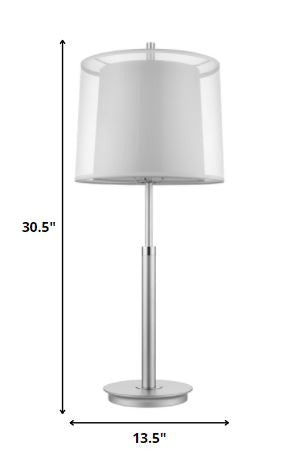 31" Silver Metal Table Lamp With White Empire Shade HomeRoots