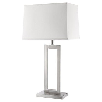 30" Silver Metal Table Lamp With White Rectangular Shade