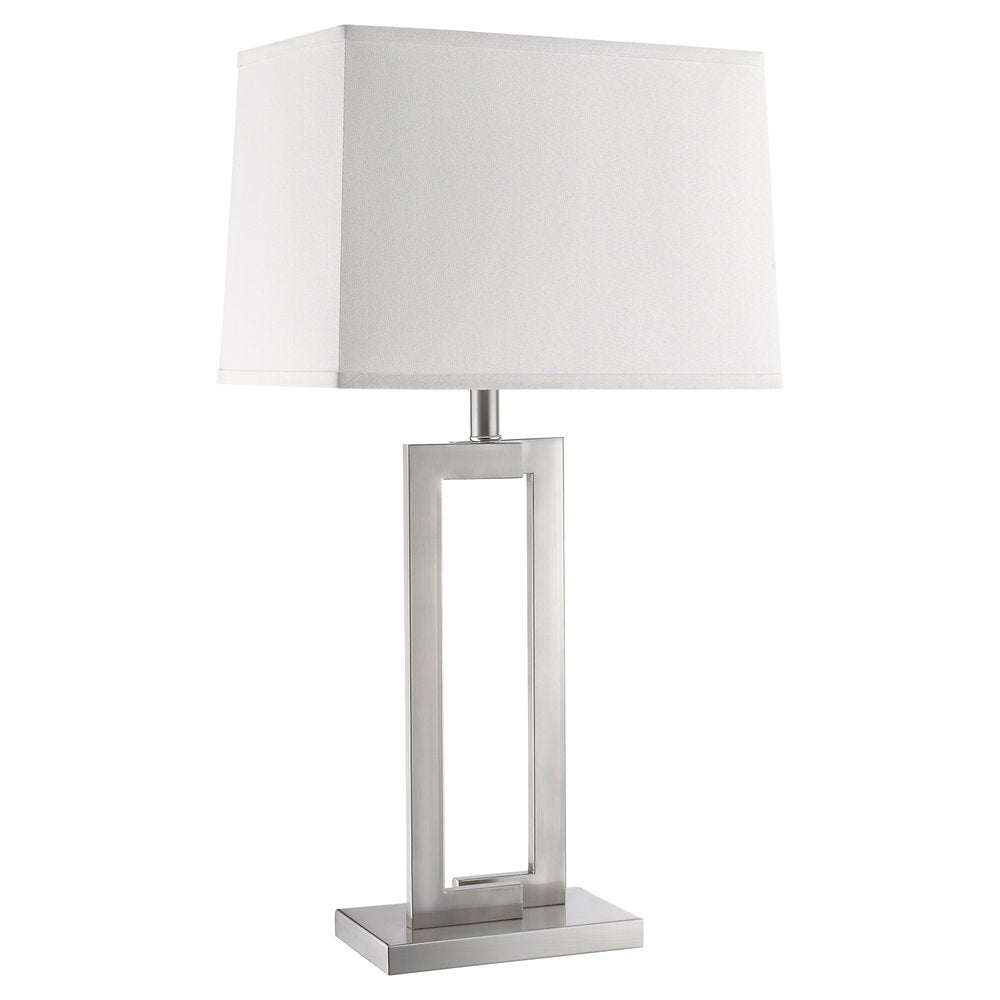30" Silver Metal Table Lamp With White Rectangular Shade HomeRoots