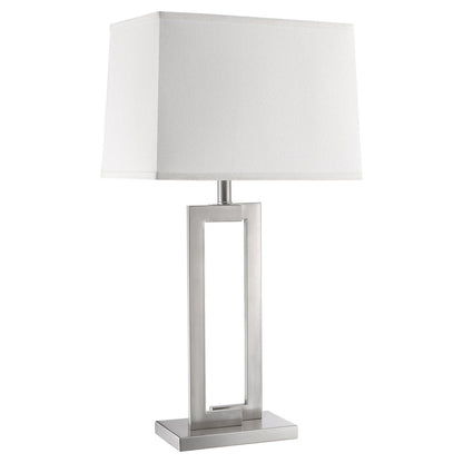 30" Silver Metal Table Lamp With White Rectangular Shade HomeRoots