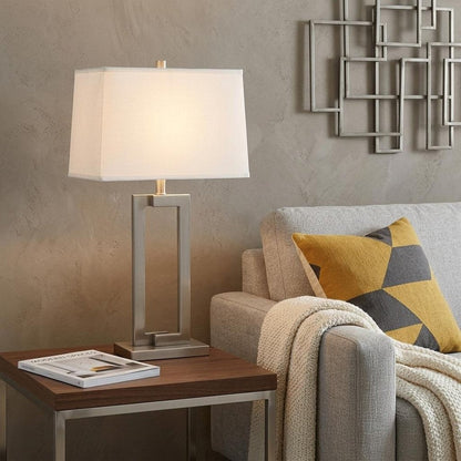 30" Silver Metal Table Lamp With White Rectangular Shade HomeRoots