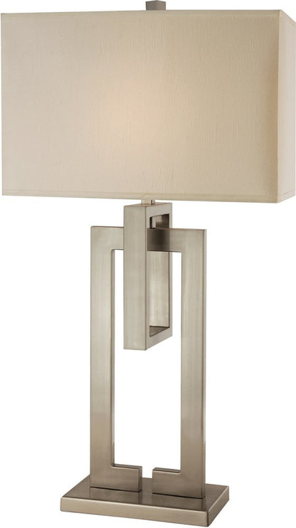 36" Nickel Iron Geometric Table Lamp With Ivory Shade HomeRoots