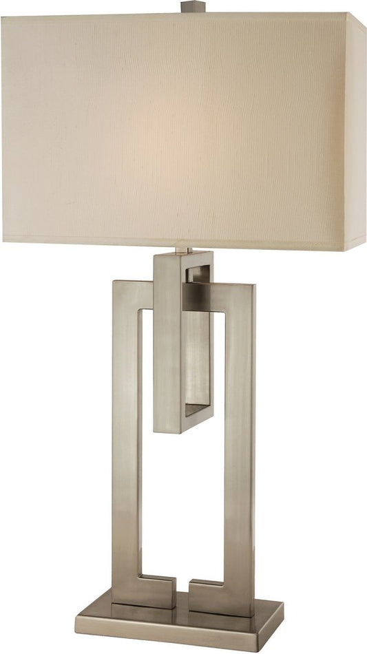 36" Nickel Iron Geometric Table Lamp With Ivory Shade HomeRoots