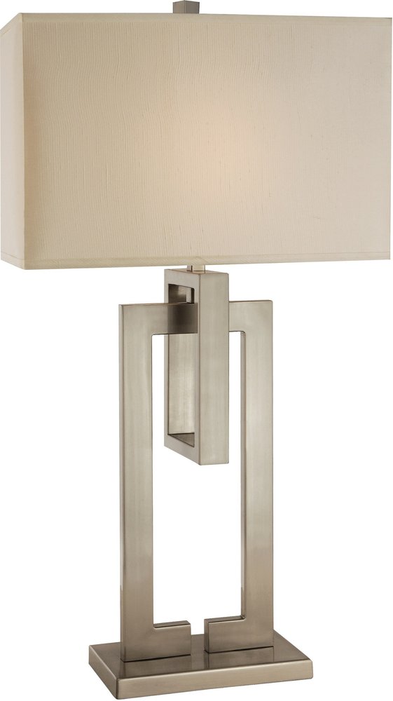 36" Nickel Iron Geometric Table Lamp With Ivory Shade HomeRoots