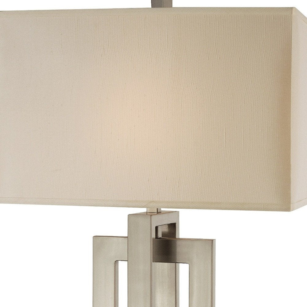 36" Nickel Iron Geometric Table Lamp With Ivory Shade HomeRoots