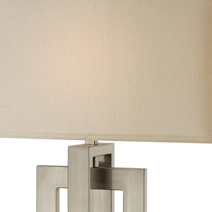 36" Nickel Iron Geometric Table Lamp With Ivory Shade HomeRoots