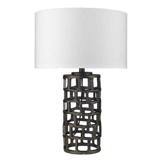 26" Black Metal Column Table Lamp With White Drum Shade HomeRoots