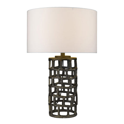 26" Black Metal Column Table Lamp With White Drum Shade HomeRoots