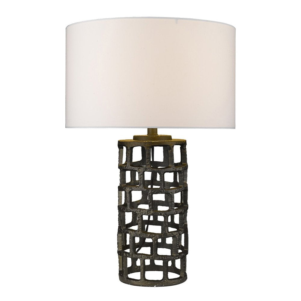 26" Black Metal Column Table Lamp With White Drum Shade — view 2