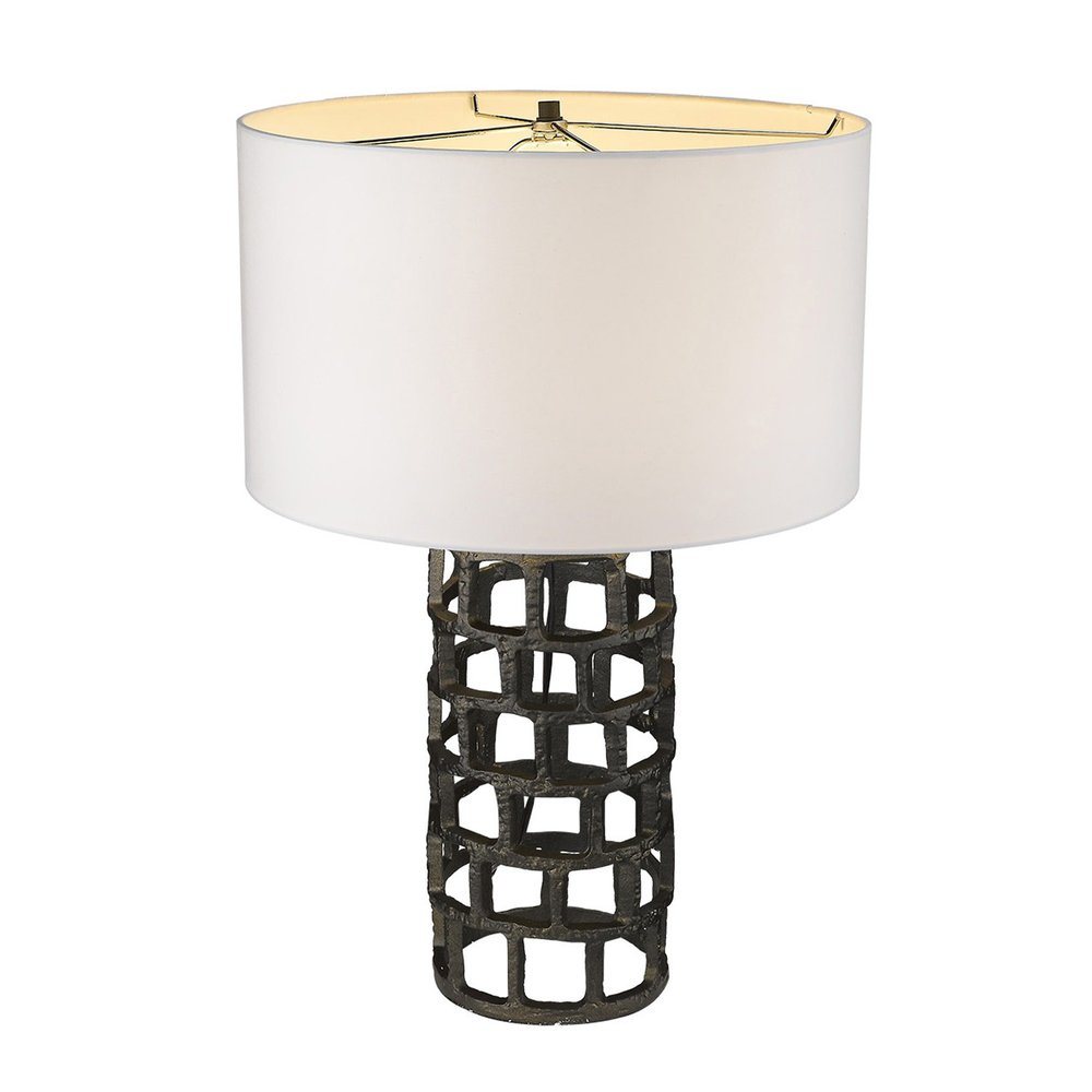 26" Black Metal Column Table Lamp With White Drum Shade HomeRoots