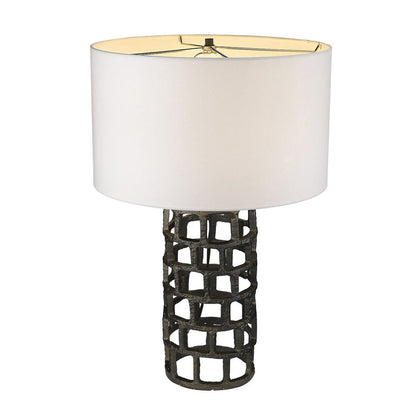 26" Black Metal Column Table Lamp With White Drum Shade HomeRoots